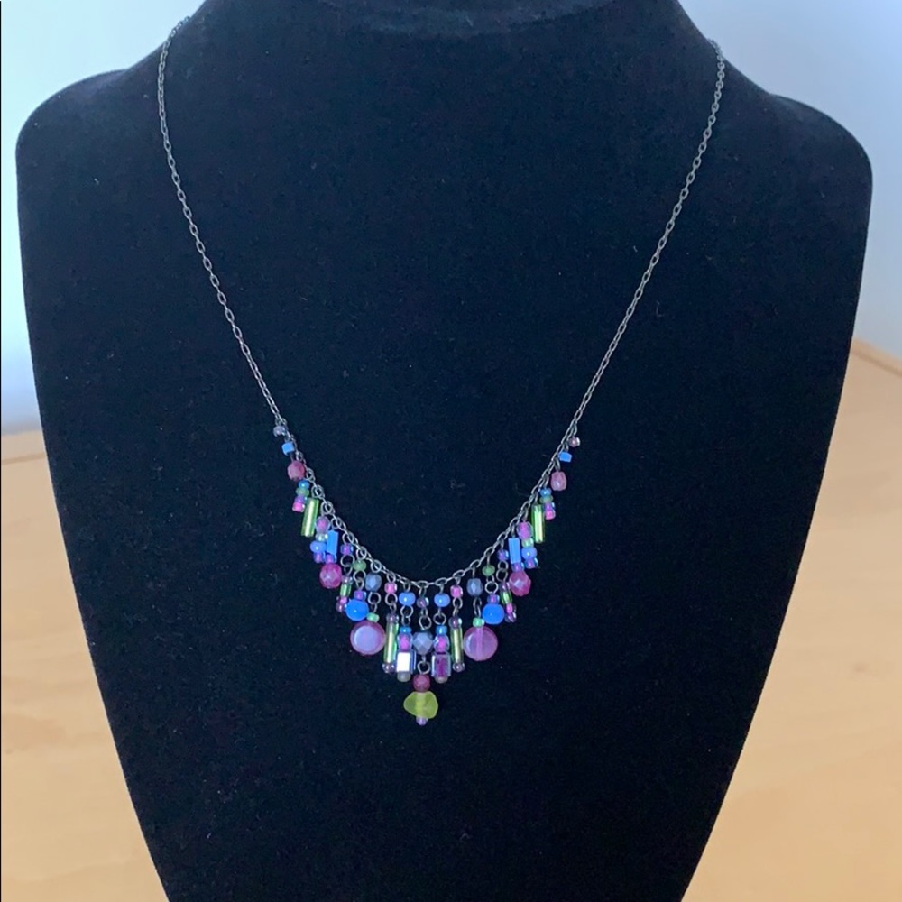 Beaded Necklace in Blue, Green and Purple
